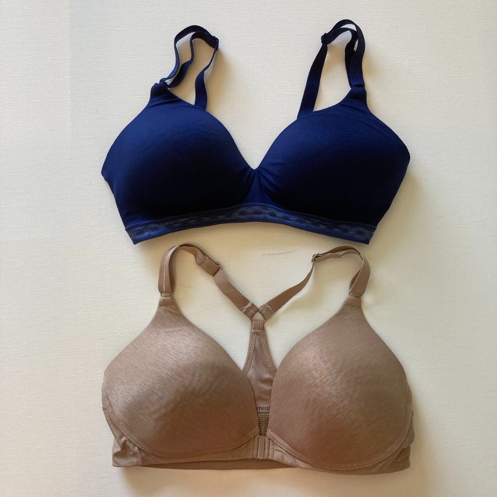 2 x Warners Bras 36C Beige (racerback & front closure) Navy (back closure) WF